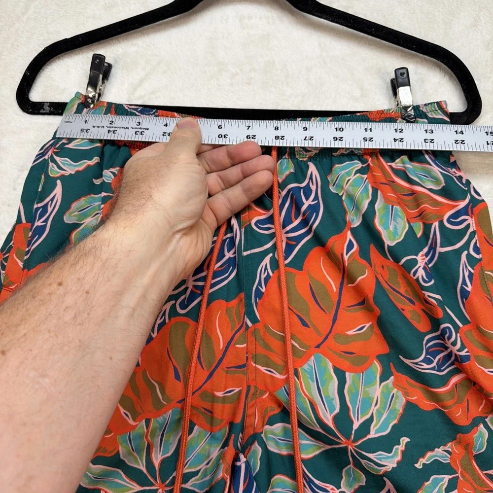 Cove Tropical Palm Leaf‎ Swim Trunks Mens Medium Green Orange Board Shorts